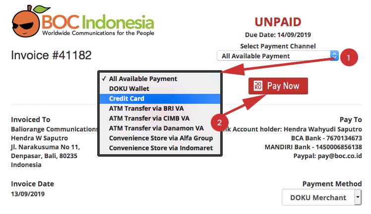 Cara bayar gunakan kartu kredit, bank Virtual Account BRI, Danamon, CIMB dan Indomaret Alfamart